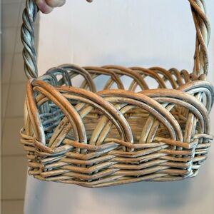Sturdy Basket Tan With Blue Decorative Basket Intricate Accents